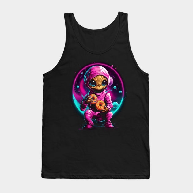 Cute Alien Eating Doughnuts Tank Top by TNM Design